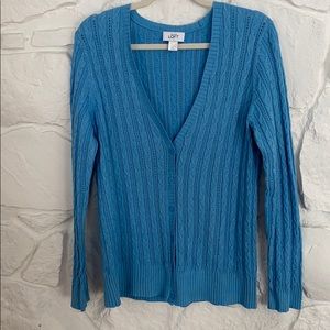 Loft Light Blue Cardigan Cable Knit Cotton sweater